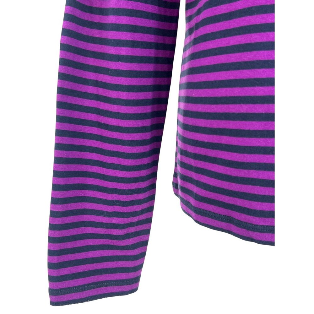 Michael Kors Purple & Black Striped V-Neck & Gold Logo Zip Accent Casual Top - Picture 7 of 12